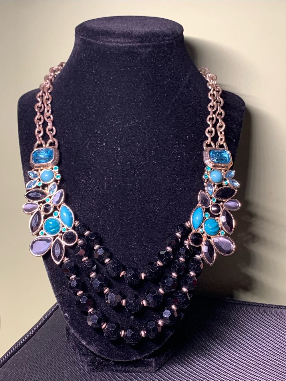 White House Black Market Turquoise, Purple & Black Multi-Strand Necklace